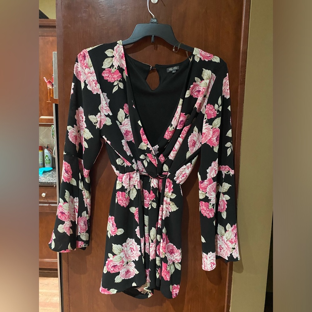 Lily Rose Black and Pink Floral Jumpsuit